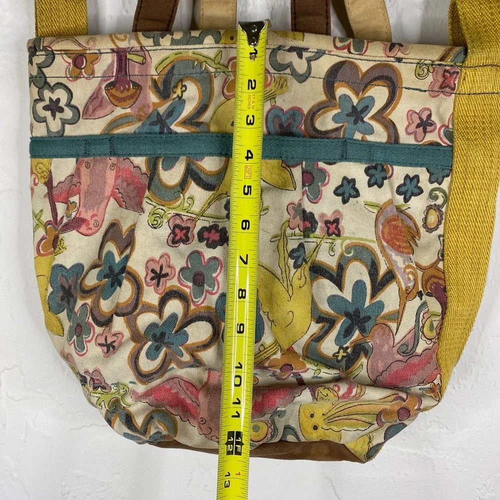 Vintage Y2K Lucky Brand Bag Canvas Tote Shoulder Cotton Floral Hippie 70s Groovy
